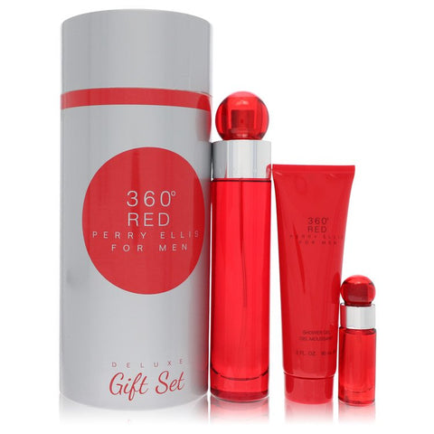 Perry Ellis 360 Red by Perry Ellis - Gift Set -- 3.4 oz Eau De Toilette Spray + .25 oz Mini EDT Spray + 3 oz Shower Gel in Tube Box