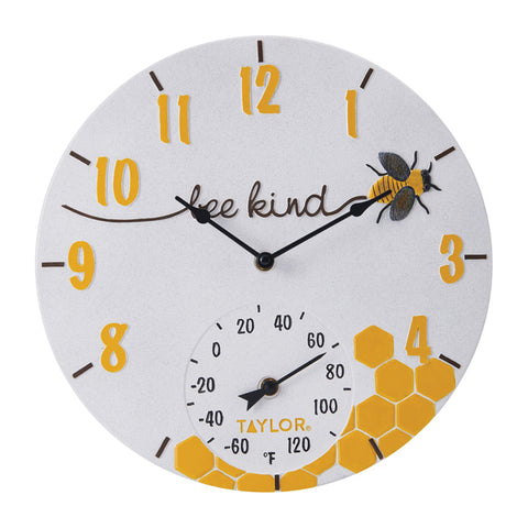 14IN BEE KIND CLCK W/THRM