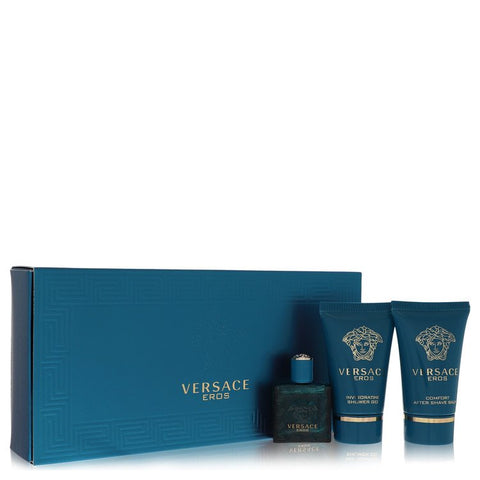 Versace Eros by Versace - Gift Set -- .17 oz Mini EDT + .8 oz Shower Gel + .8 oz After Shave Balm