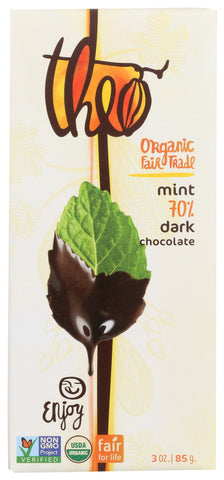 Theo Chocolate Dark Chocolate Mint Bar (12x3Oz)