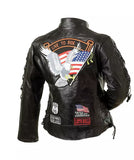 Diamond Plate Ladies Rock Design Genuine Buffalo Leather Motocycle Jacket Small.