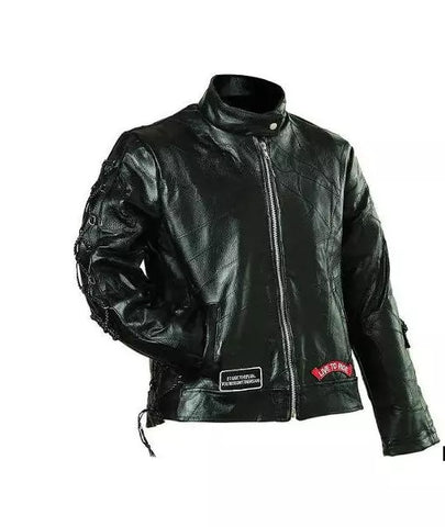 Diamond Plate Ladies Rock Design Genuine Buffalo Leather Motocycle Jacket Small.