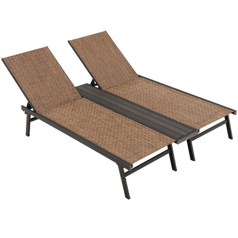 2-Person Patio Chaise Lounge with Middle Panel-Brown 2-Person Patio Chaise