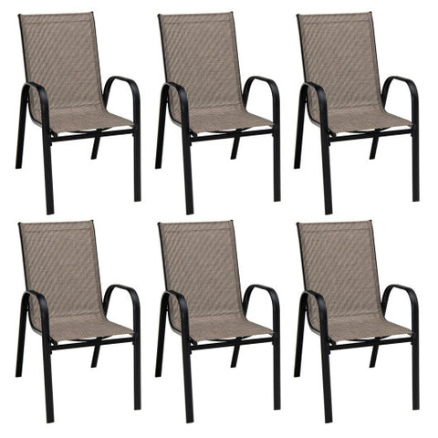 6 Pieces Patio Stackable Dining Chairs with Curved Armrests and Breathable