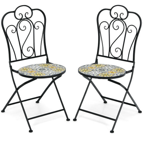 2-Pieces Mosaic Folding Bistro Chairs with Ceramic Tiles Seat 2-Pieces