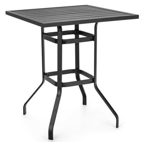 32 Inches Outdoor Steel Square Bar Table with Powder-Coated Tabletop 32