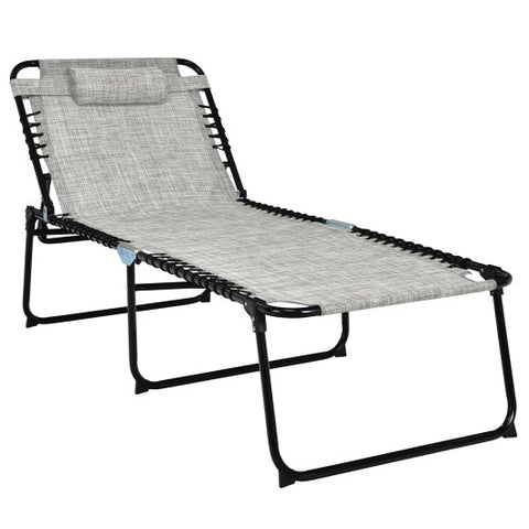 4 Position Folding Lounge Chaise with Adjustable Backrest and Footrest-Gray
