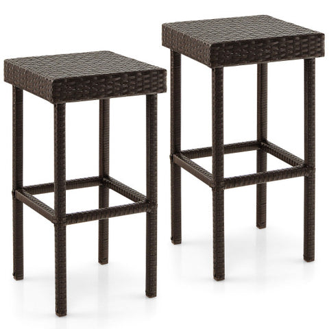 2 Pieces Patio Rattan Wicker Bar Stool Chairs-Brown 2 Pieces Patio Rattan
