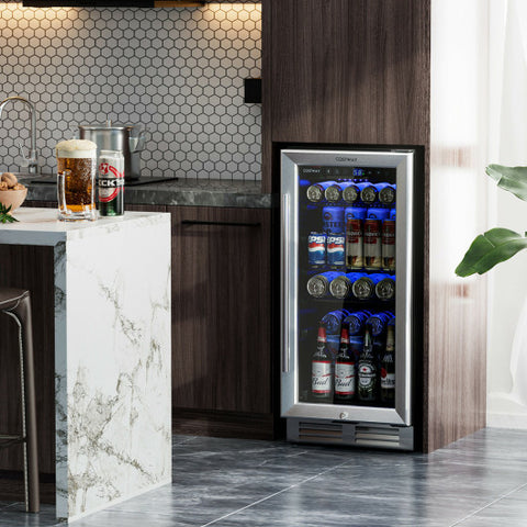 15 Inch 100 Can Built-in Freestanding Beverage Cooler Refrigerator with