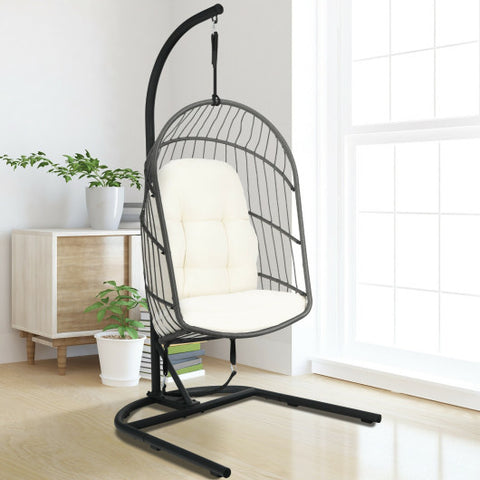 Hanging Wicker Egg Chair with Stand -Beige Hanging Wicker Egg Chair with