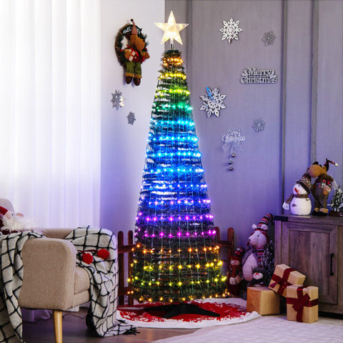 6.2 Feet Pop-up Lighted Christmas Tree with 282 RGB LED Lights-Green 6.2