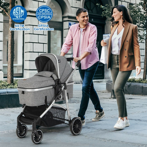 2-in-1 Convertible Baby Stroller with Reversible Seat-Gray 2-in-1