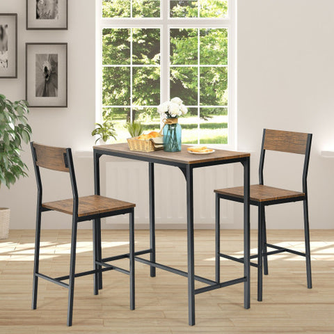 3 Pieces Bar Table Set with 2 Stools-Black 3 Pieces Bar Table Set with 2