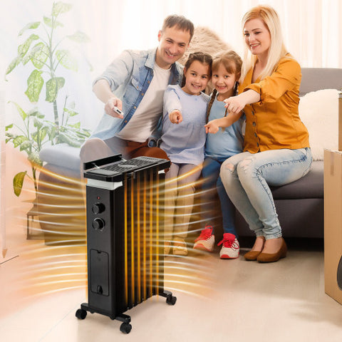 1500W Portable Oil Filled Radiator Heater with 3 Heat Settings-Black 1500W