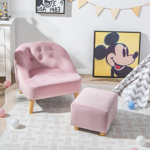 Soft Velvet Upholstered Kids Sofa Chair with Ottoman-Pink Soft Velvet