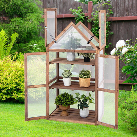 Cold Frame Mini Wooden Greenhouse for Vegetable and Flower-Brown Cold Frame