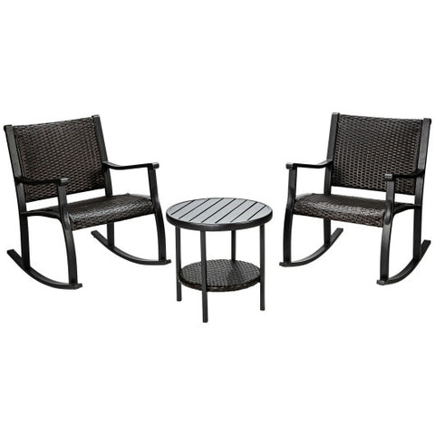 3 Pieces Patio Rattan Furniture Set with Coffee Table and Rocking Chairs 3