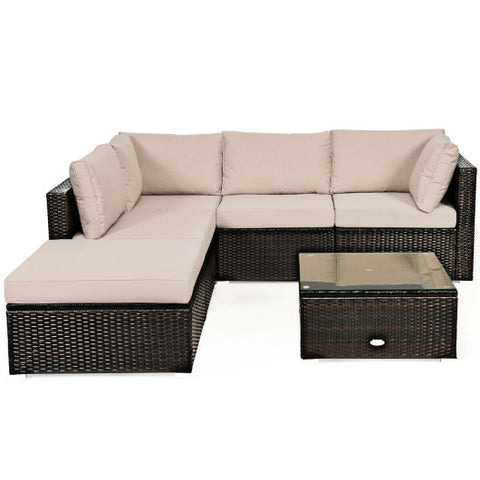 6 Pieces Outdoor Patio Rattan Furniture Set Sofa Ottoman 6 Pieces Outdoor