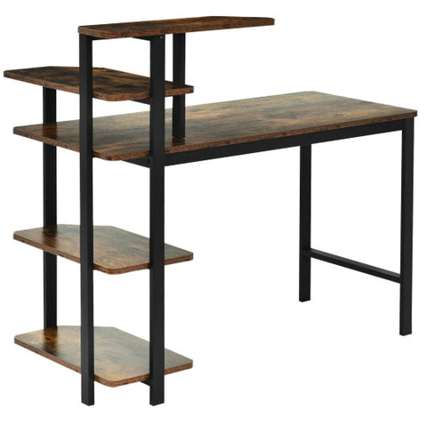 Computer Desk Writing Study Table with Storage Shelves Home Office Rustic