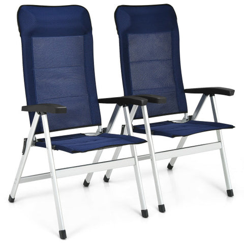 2Pcs Patio Dining Chair with Adjust Portable Headrest-Blue 2Pcs Patio