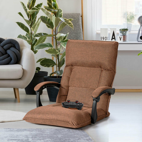 14-Position Adjusting Lazy Sofa Chair with Waist Pillow and Armrests-Coffee