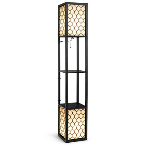 Modern Shelf Freestanding Floor Lamp with Double Lamp Pull Chain and Foot