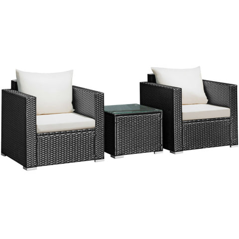 3 Pieces Patio wicker Furniture Set with Cushion-White 3 Pieces Patio