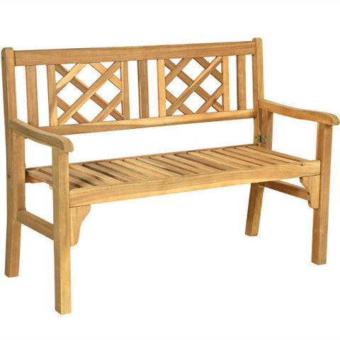 Patio Foldable Bench with Curved Backrest and Armrest Patio Foldable Bench
