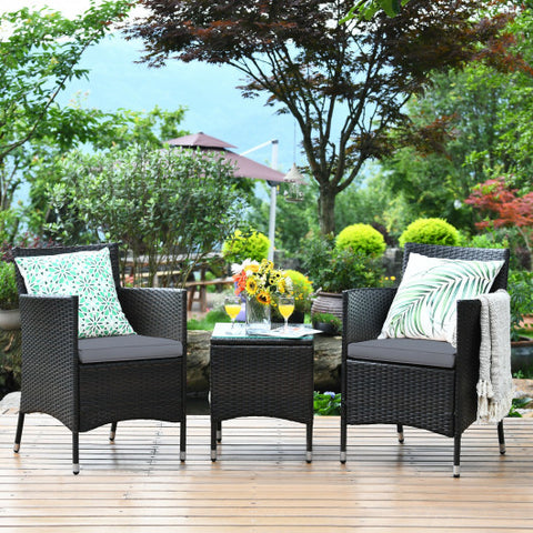3 Pcs Outdoor Rattan Wicker Furniture Set-Gray 3 Pcs Outdoor Rattan Wicker