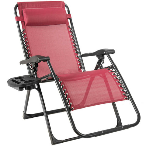 Oversize Lounge Chair Patio Heavy Duty Folding Recliner-Dark Red Oversize