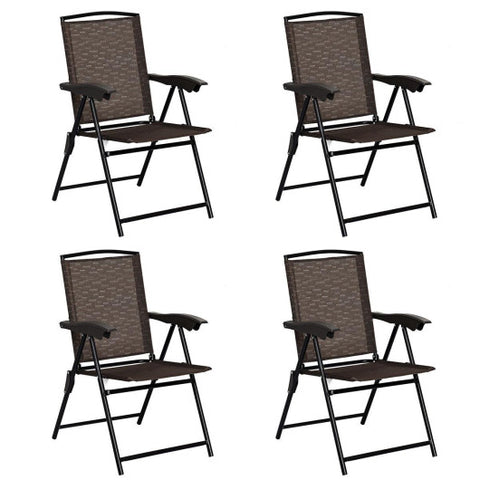 4 Pieces Folding Dining Chairs with Steel Armrests and Sling Back 4 Pieces