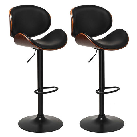 Set of 2 Adjustable Swivel PU Leather Bar Stools with Iron Base and Curved