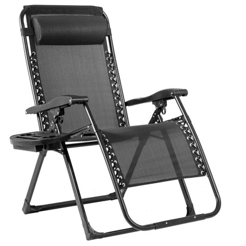 Oversize Lounge Chair with Cup Holder of Heavy Duty for outdoor-Black