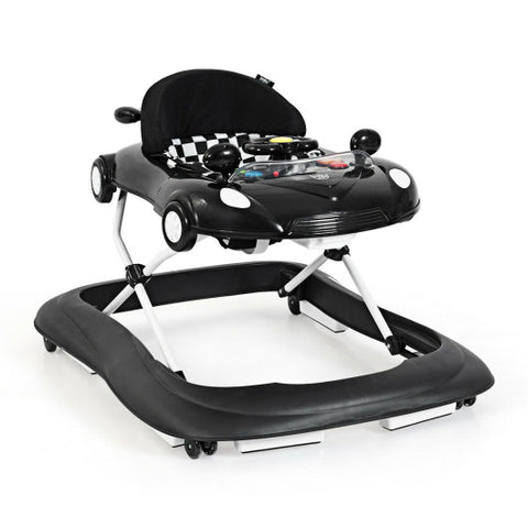 2-in-1 Foldable Baby Walker with Music Player and Lights-Black 2-in-1