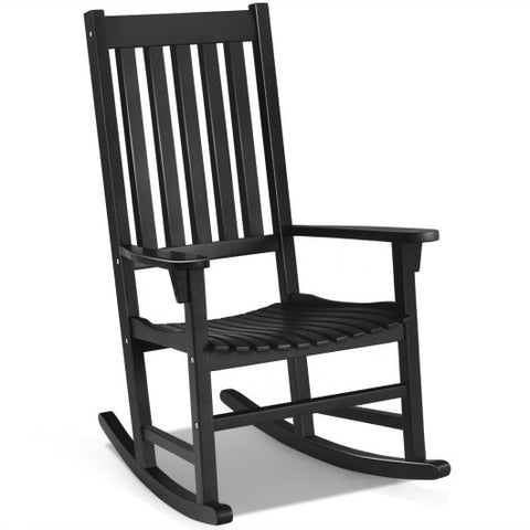 Indoor Outdoor Wooden High Back Rocking Chair-Black Indoor Outdoor Wooden