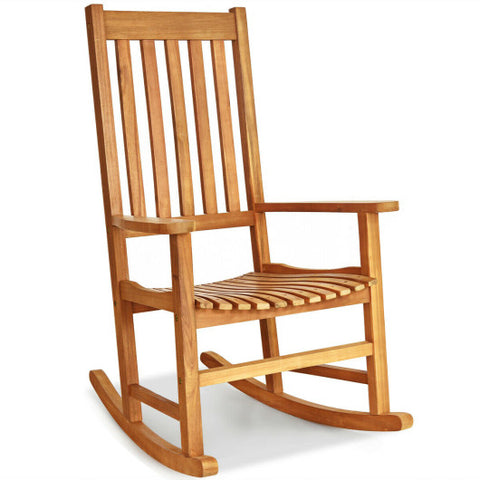 Indoor Outdoor Wooden High Back Rocking Chair-Natural Indoor Outdoor Wooden
