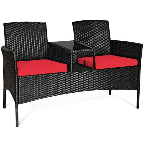 Patio Rattan Conversation Set Seat Sofa-Red Patio Rattan Conversation Set