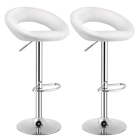 Set of 2 Bar Stools Adjustable PU Leather Swivel Chairs-White Set of 2 Bar