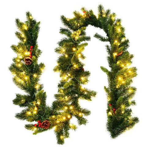 9 Feet Pre-lit Artificial Christmas Garland Red Berries with LED 9 Feet