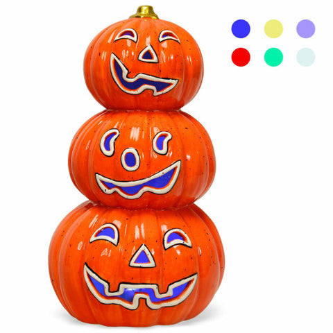 Halloween 3-Tier Color-Changing Lighted Ceramic Pumpkin Lantern Halloween