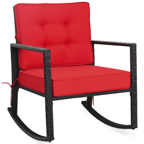 Patio Rattan Rocker Outdoor Glider Rocking Chair Cushion Lawn-Red Patio