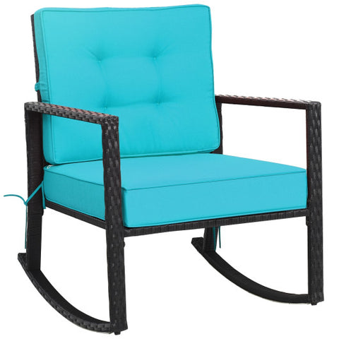 Patio Rattan Rocker Outdoor Glider Rocking Chair Cushion Lawn-Turquoise