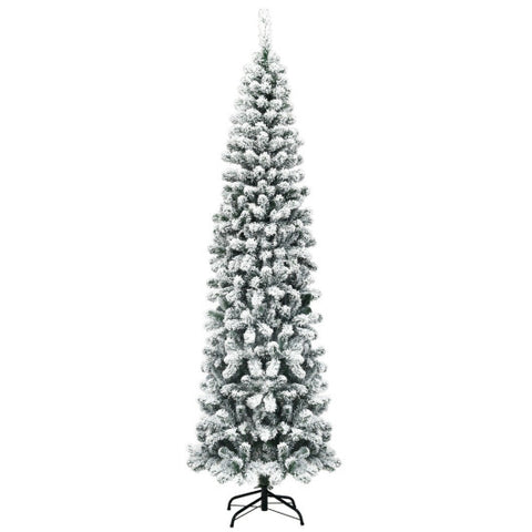 7.5 Feet Unlit Hinged Snow Flocked Artificial Pencil Christmas Tree with