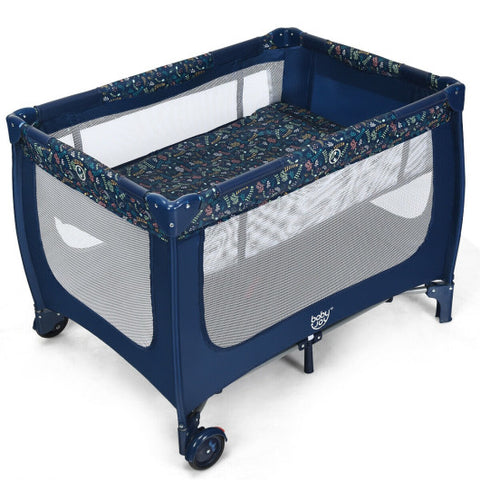 Portable Baby Playpen with Mattress Foldable Design-Blue Portable Baby