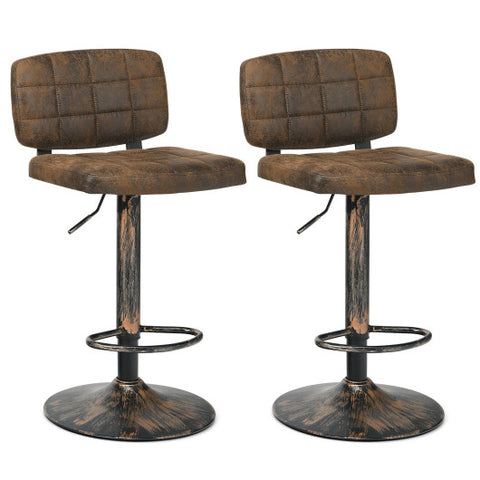 Set of 2 Vintage Bar Stools with Adjustable Height and Footrest Set of 2