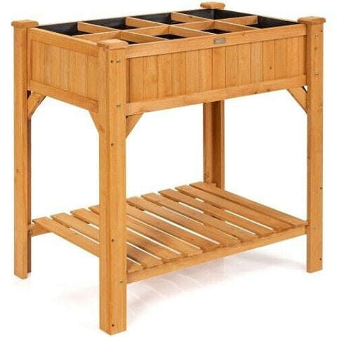 8 Grids Wood Elevated Garden Planter Box Kit with Liner and Shelf 8 Grids
