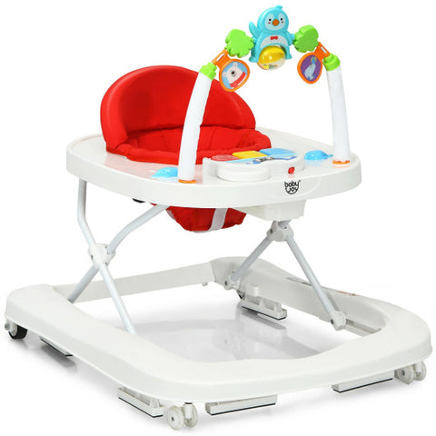 2-in-1 Foldable Baby Walker with Adjustable Heights-Red 2-in-1 Foldable