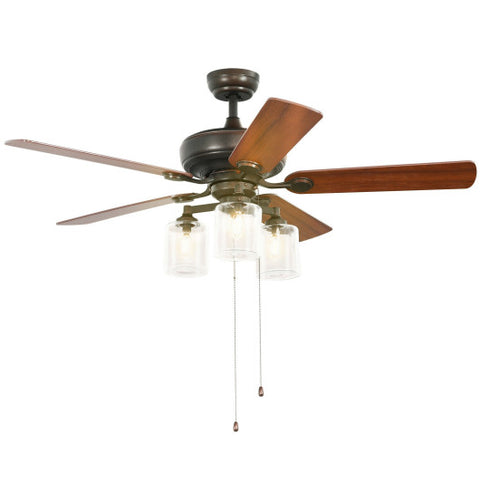 52 Inch Ceiling Fan Light with Pull Chain and 5 Bronze Finished Reversible
