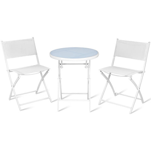 3 Pieces Patio Folding Bistro Set for Balcony or Outdoor Space-White 3