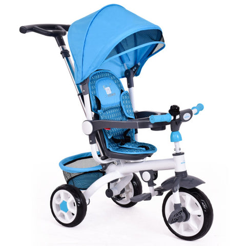 4-in-1 Detachable Baby Stroller Tricycle with Round Canopy -Blue 4-in-1